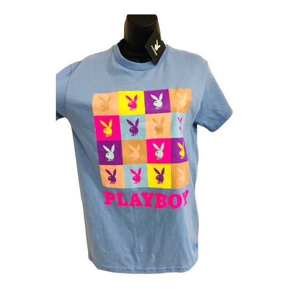 Playboy blue‎ multicolor bunny collage t-shirt new size small new - Picture 6 of 10
